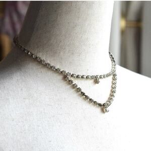 Vintage Rhinestone Festoon Necklace, Mid Century Double Strand Draped Choker